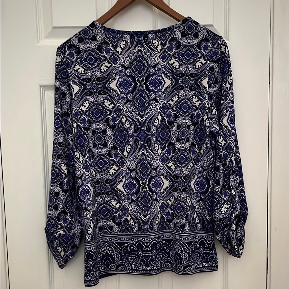 Blue , White and Black Paisley Blouse - Picture 3 of 6